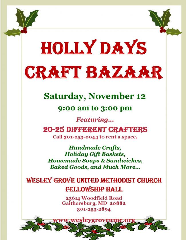 Holly Days Craft Bazaar and Luncheon Wesley Grove United Methodist Church